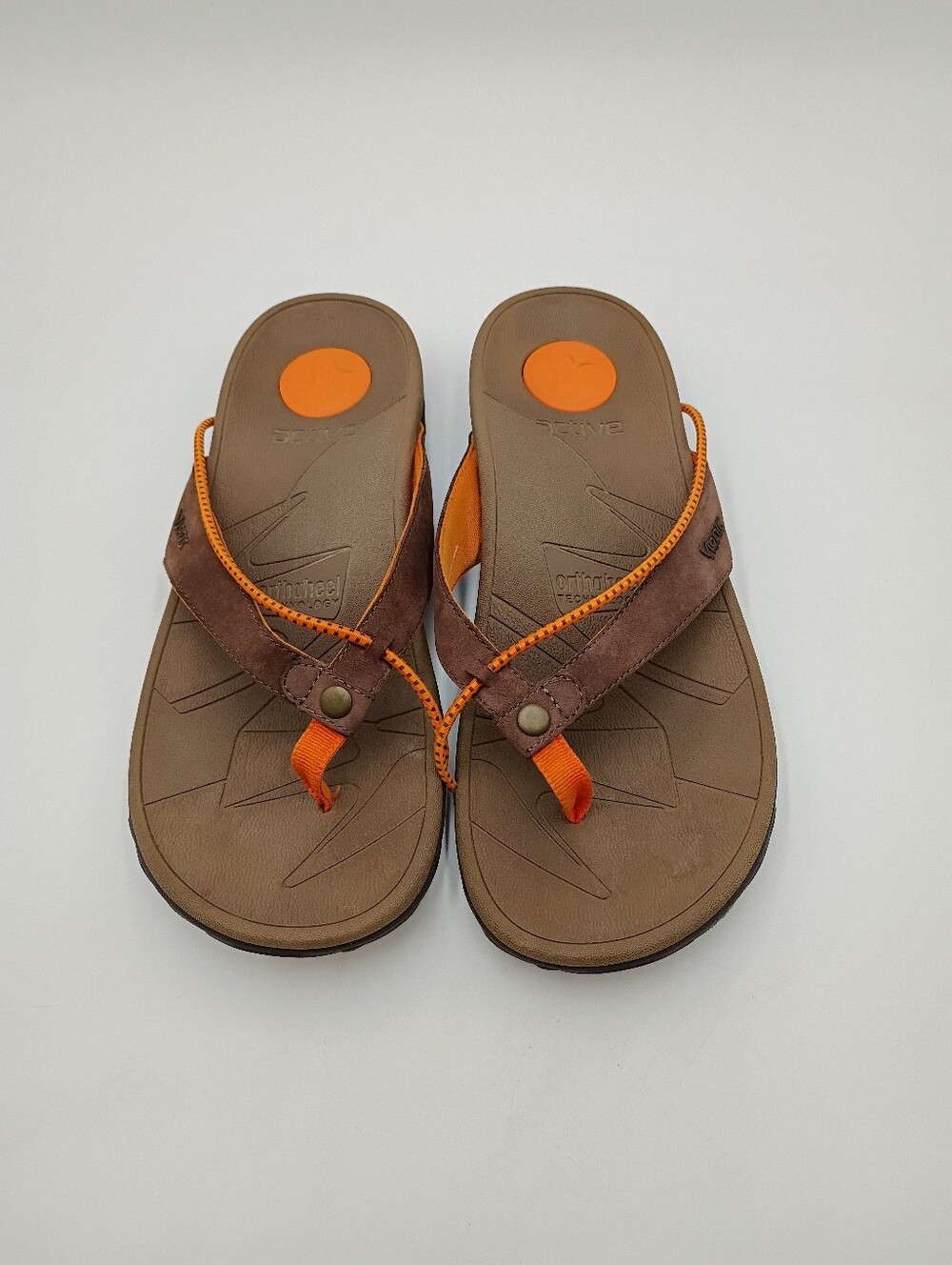 Vionic Cascade Thong Sandals Brown Leather Orthoheel Vibram Soles Womens 10